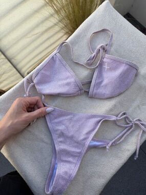 Boutine LA Shimmer Triangle Bikini Top and Bottoms in Lilac